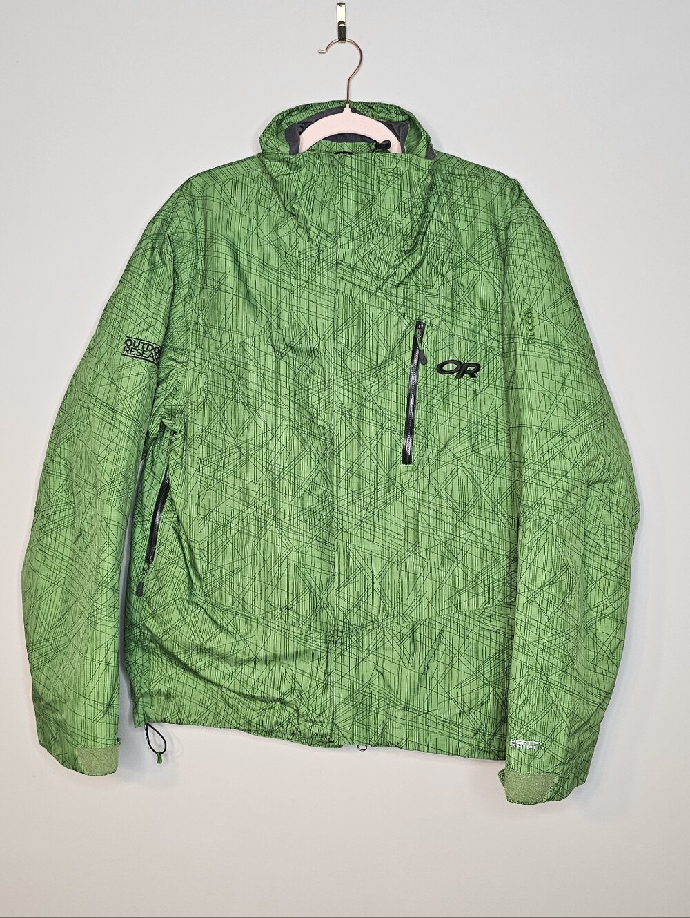 Outdoor Research Ski Jacket Shell Thermore Medium Green Pertex Shield Recco